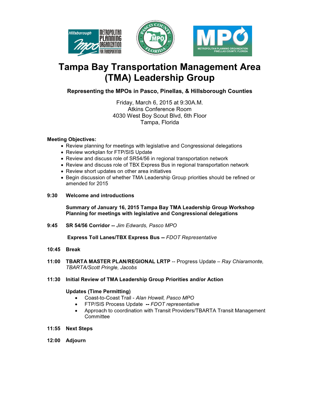 Tampa Bay Transportation Management Area (TMA) Leadership Group