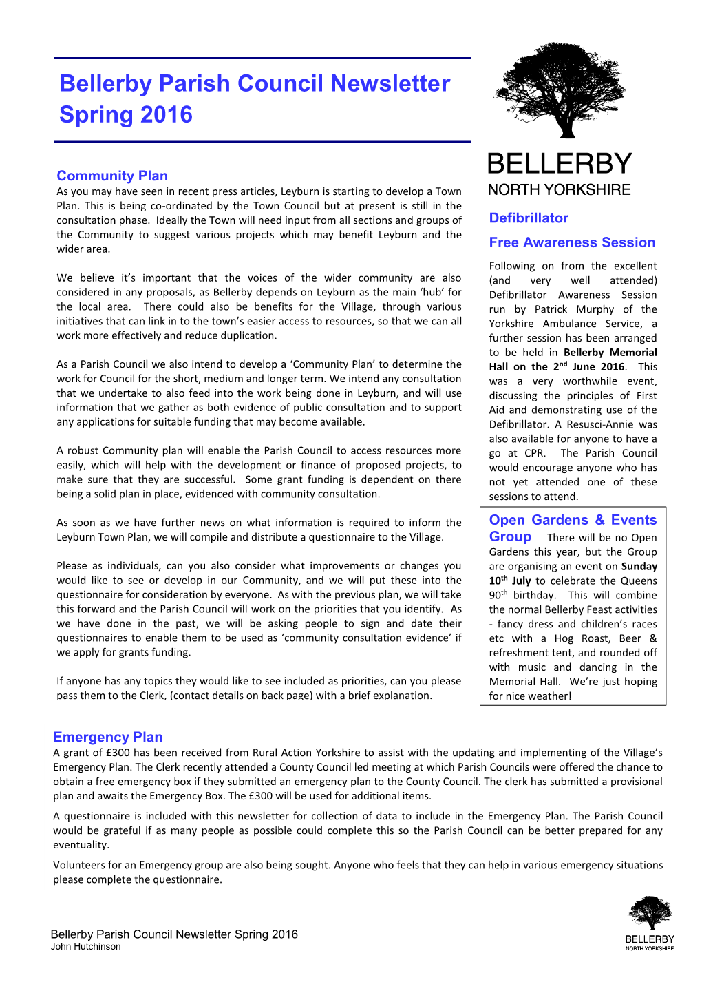 Bellerby Parish Council Newslette R Spring 2016