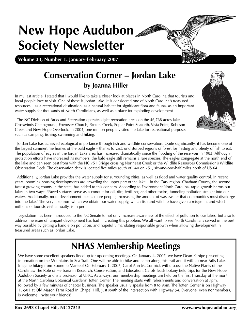 New Hope Audubon Society Newsletter Volume 33, Number 1: January-February 2007