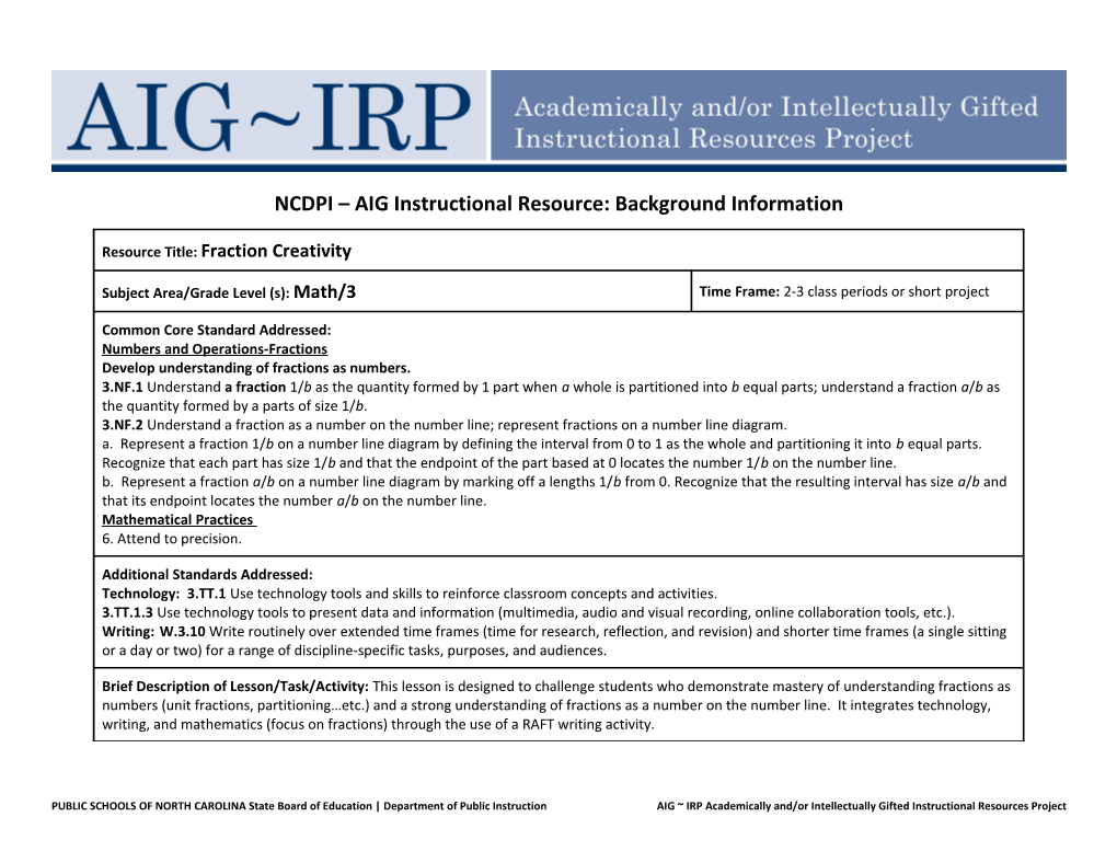 NCDPI AIG Instructional Resource: Background Information s8