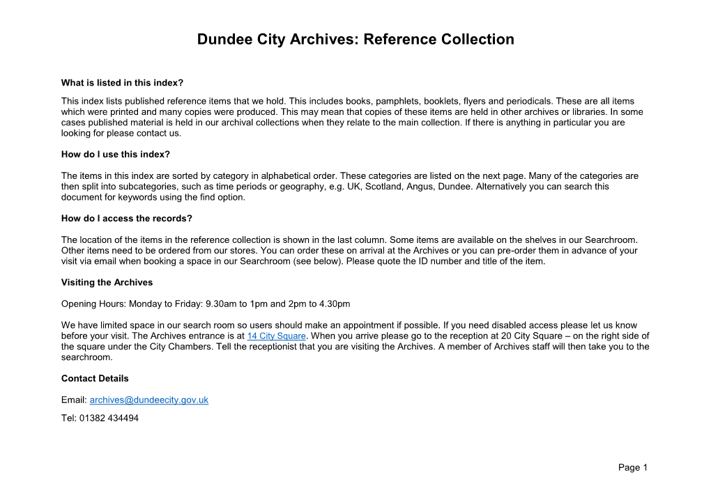 Dundee City Archives: Reference Collection
