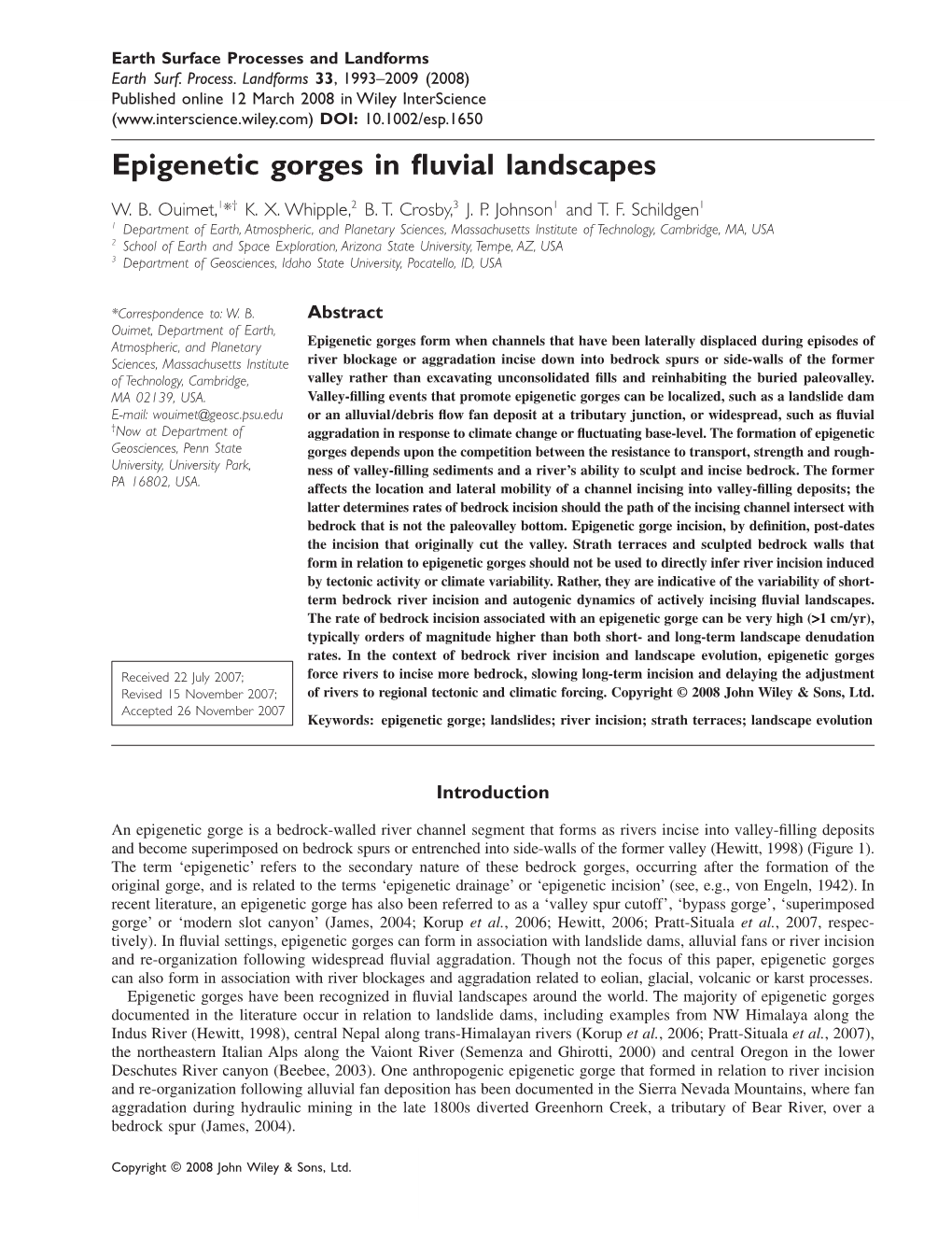 Epigenetic Gorges in Fluvial Landscapes