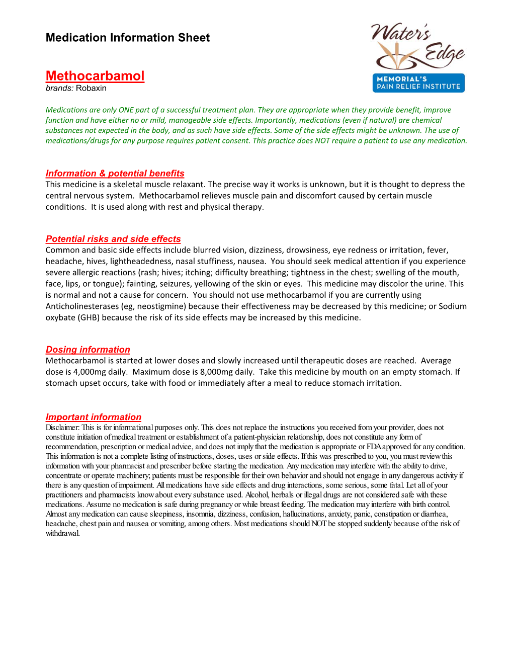 Methocarbamol Brands: Robaxin