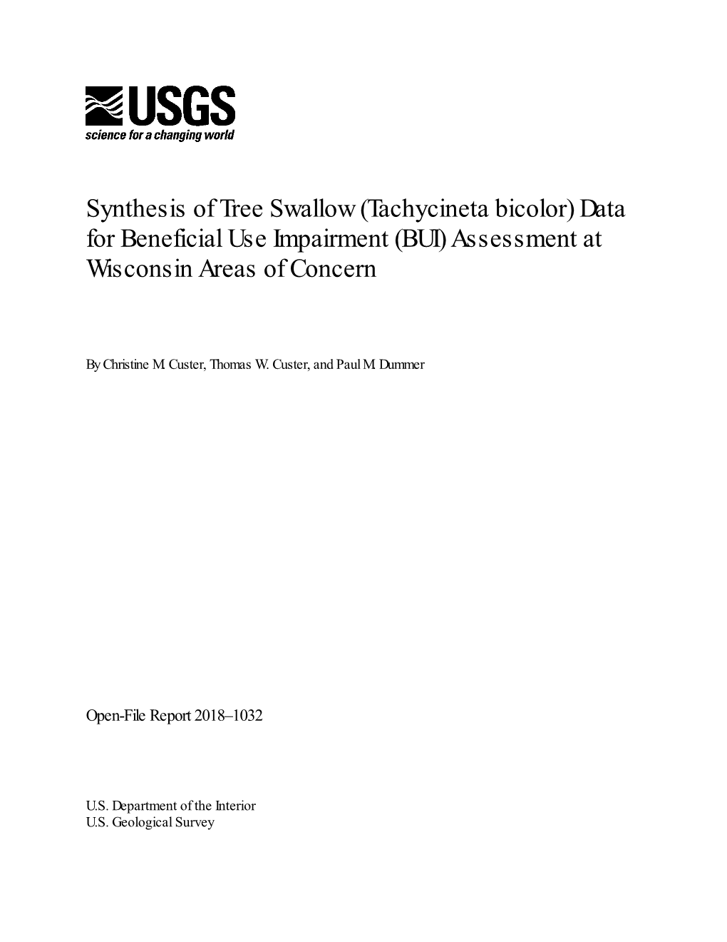 Synthesis of Tree Swallow (Tachycineta Bicolor) Data for Beneficial Use Impairment (BUI) Assessment at Wisconsin Areas of Concern