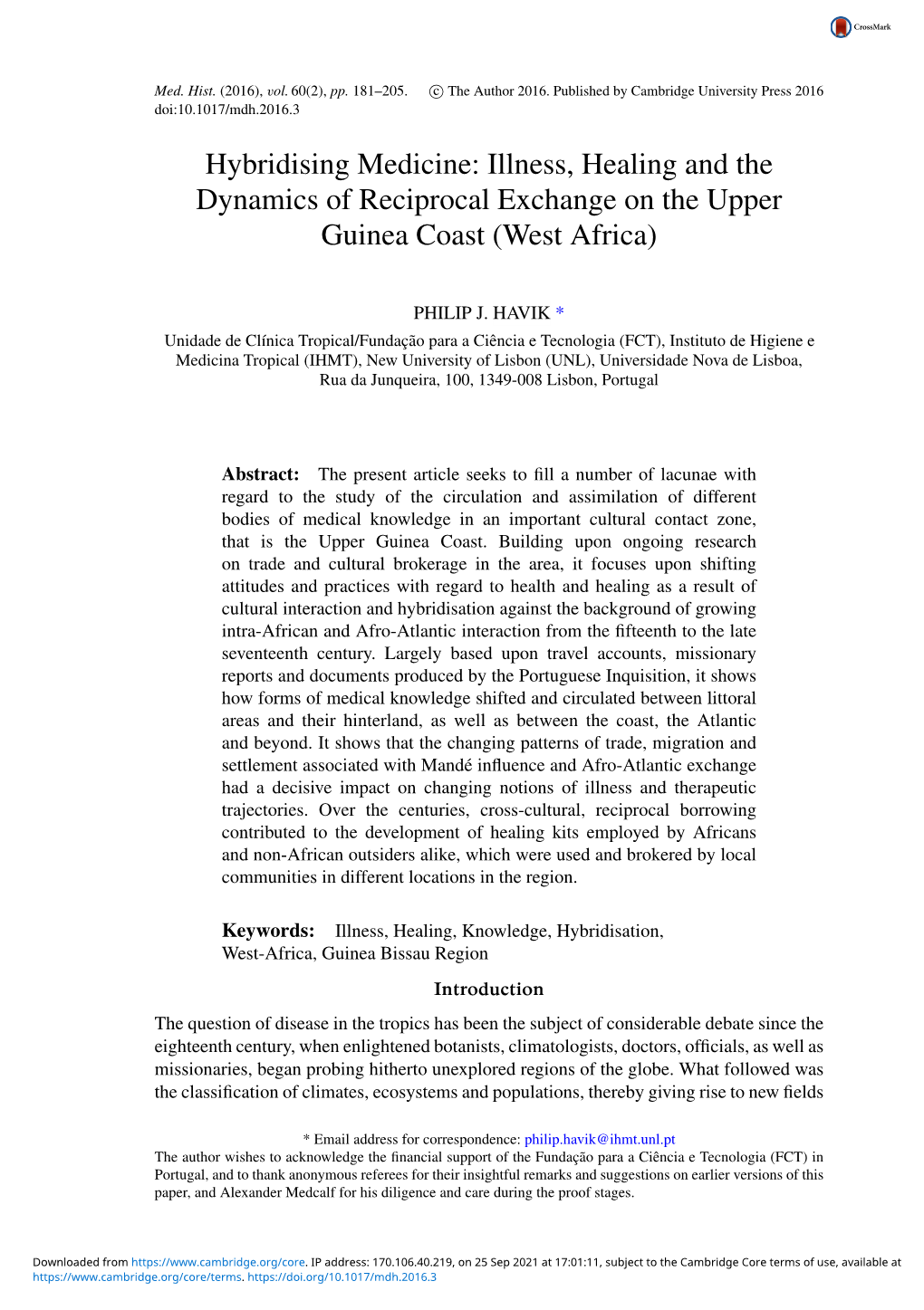 Illness, Healing and the Dynamics of Reciprocal Exchange on the Upper Guinea Coast (West Africa)