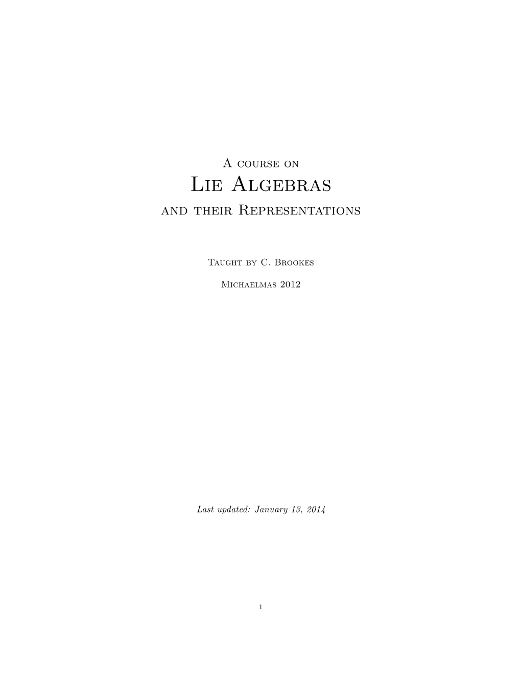 Lie Algebras and Their Representations