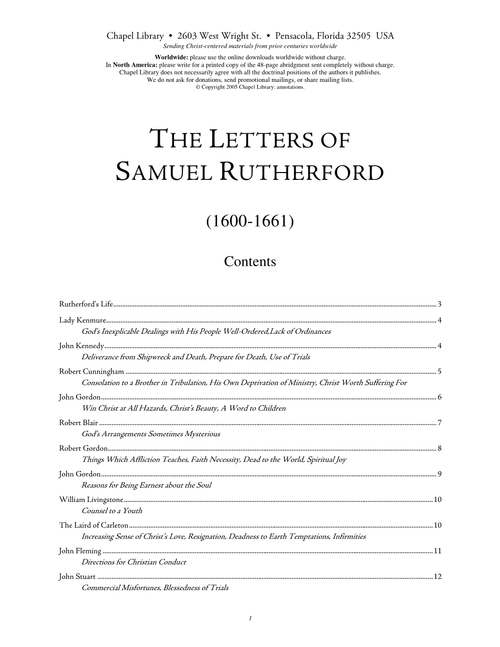 Letters of Samuel Rutherford