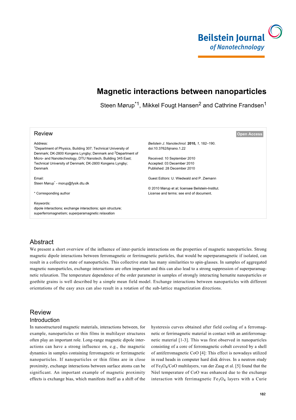 Magnetic Interactions Between Nanoparticles