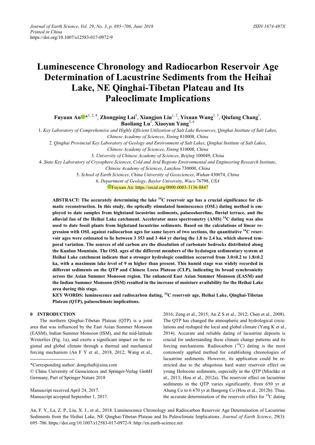 Luminescence Chronology and Radiocarbon Reservoir Age