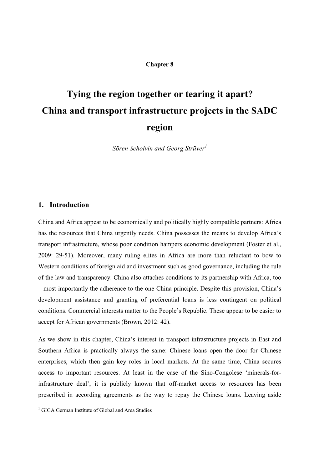 China and Transport Infrastructure Projects in the SADC Region