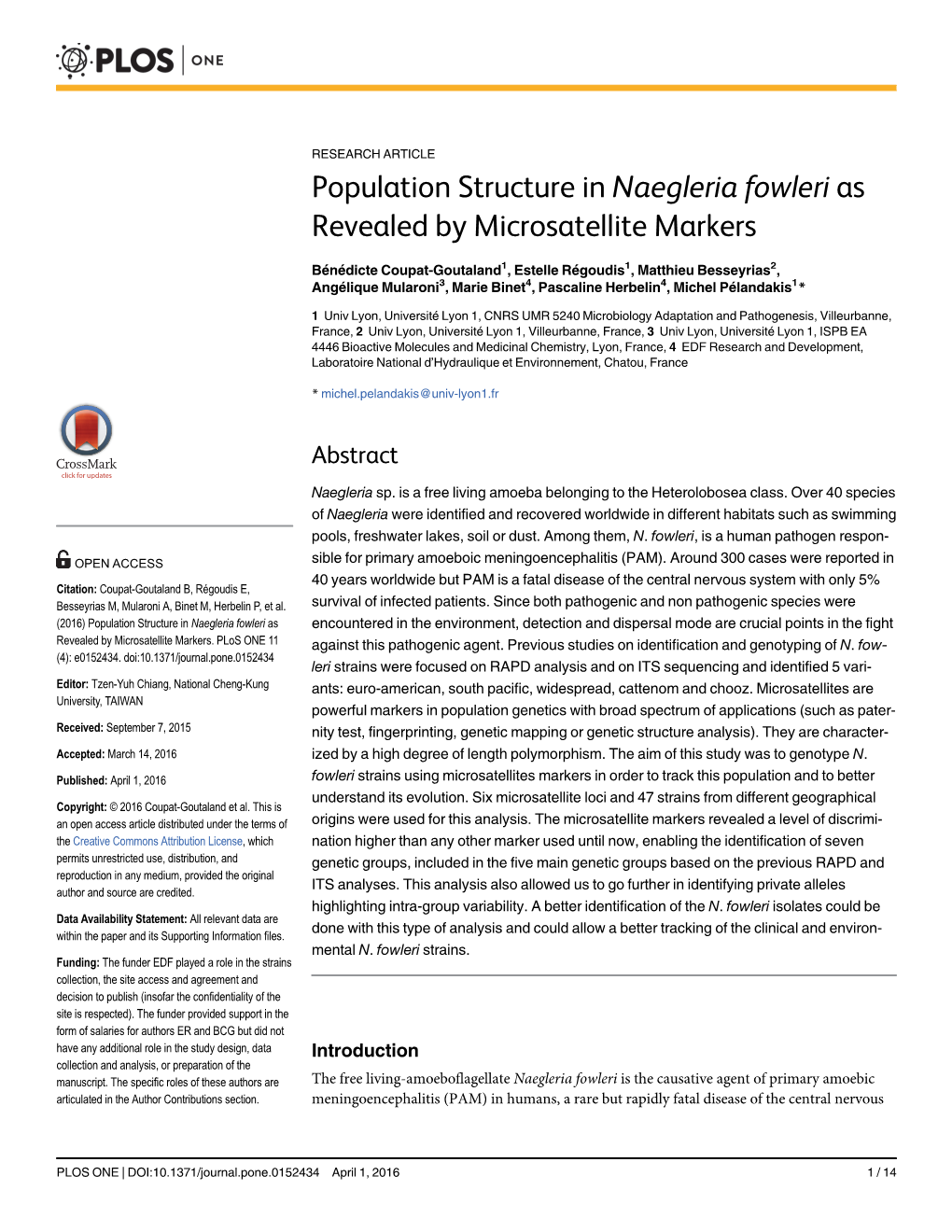 Population Structure in Naegleria Fowleri As Revealed by Microsatellite Markers