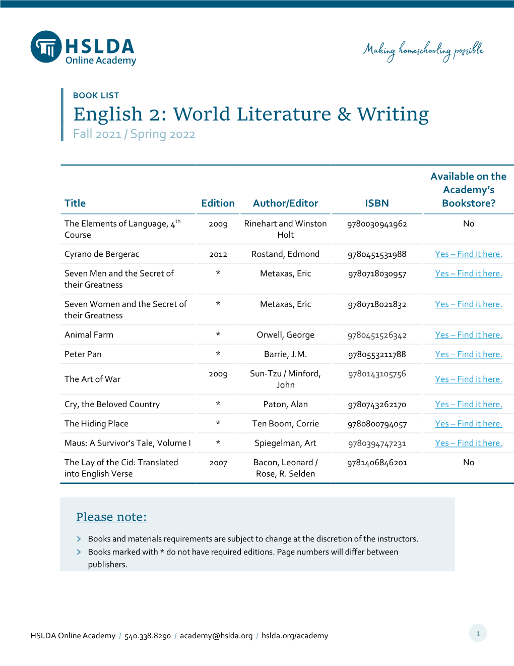 English 2: World Literature & Writing