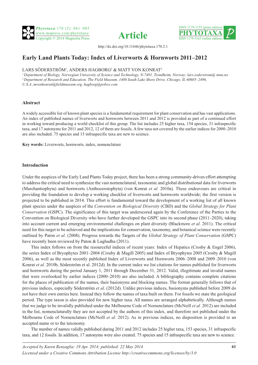 Of Liverworts & Hornworts 2011–2012