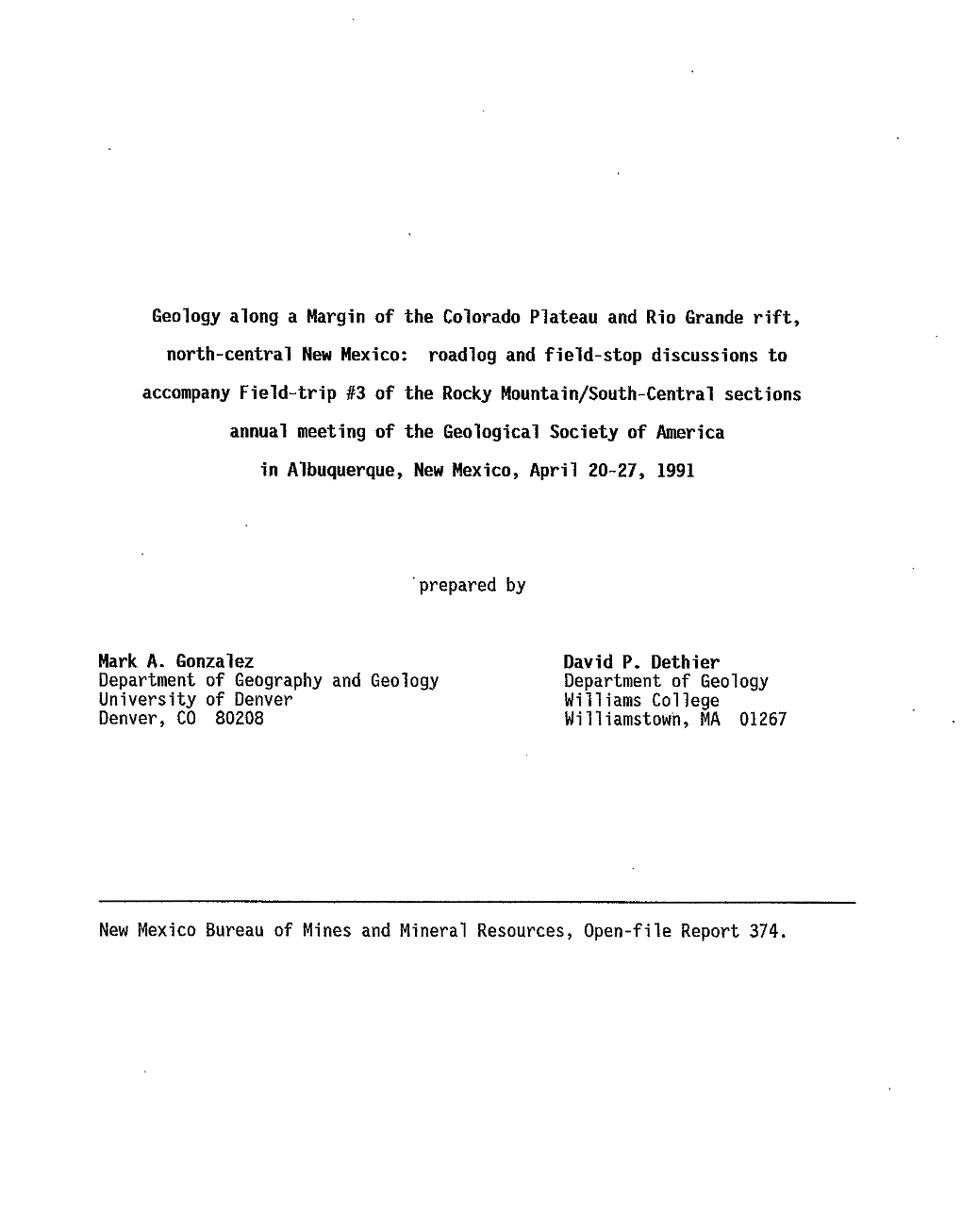 Geology Along a Margin of the Colorado Plateau and Rio Grande Rift, North-Central New Mexico