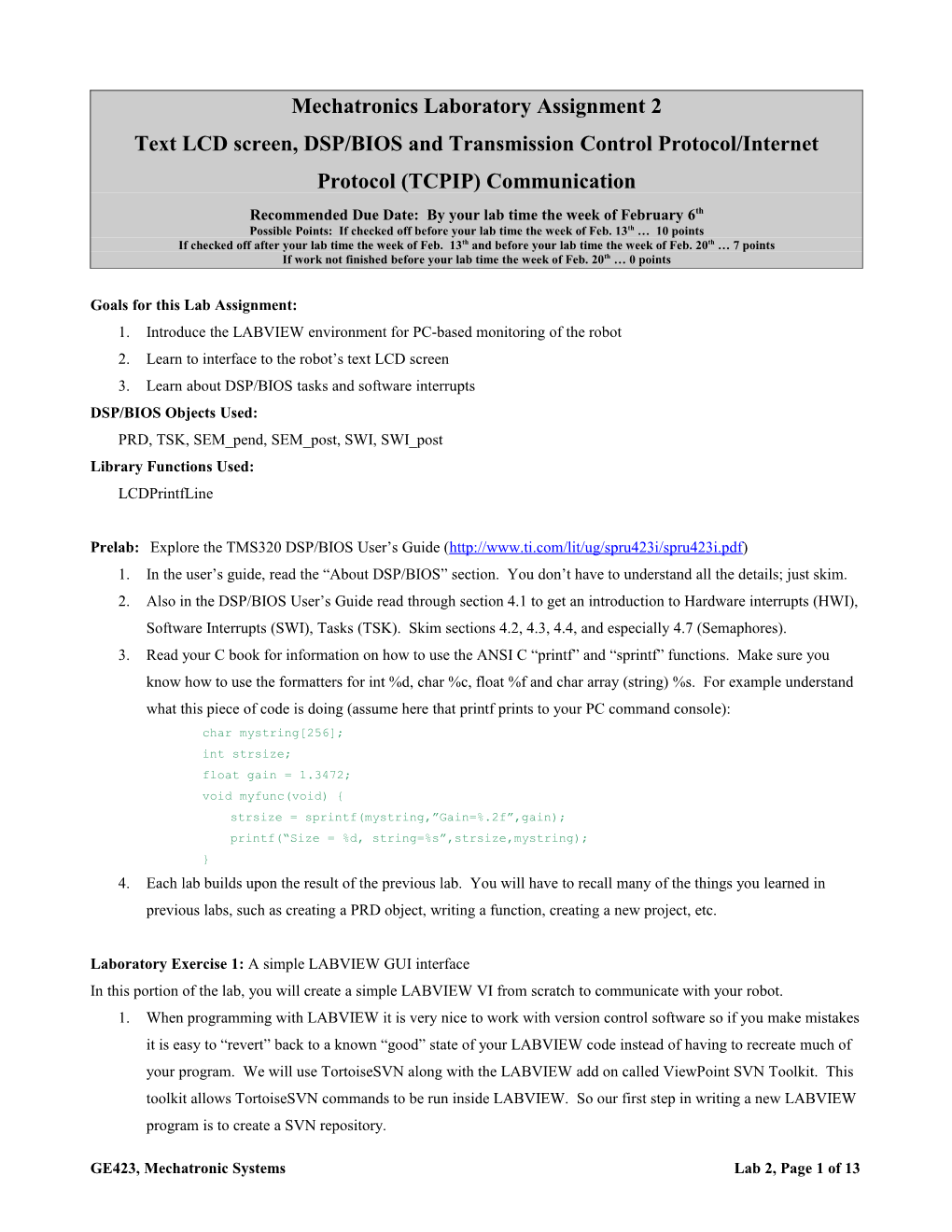 Mechatronics Laboratory Assignment 2