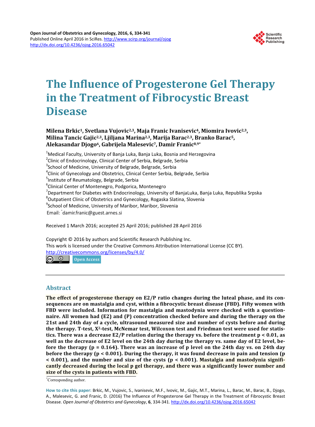 Transdermal Progesterone Therapy in the Treatment of Fibrocystic Breast