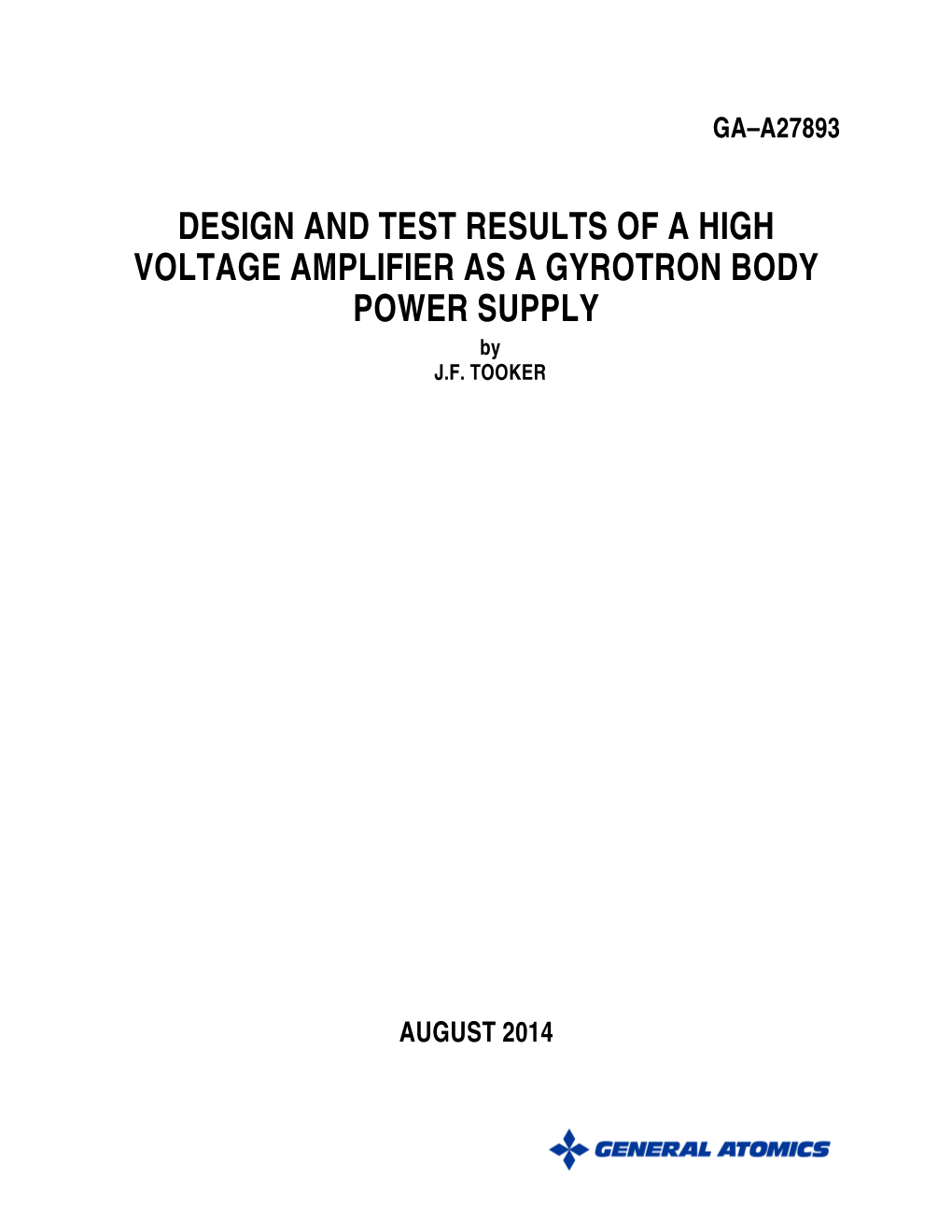 DESIGN and TEST RESULTS of a HIGH VOLTAGE AMPLIFIER AS a GYROTRON BODY POWER SUPPLY by J.F