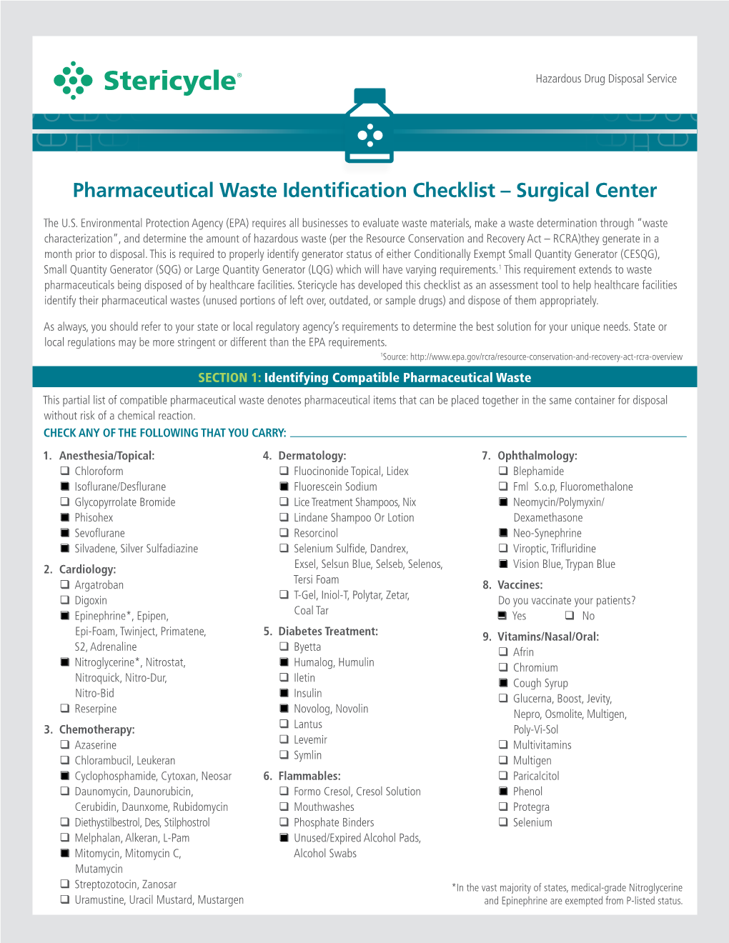 Pharmaceutical Waste Identification Checklist – Surgical Center