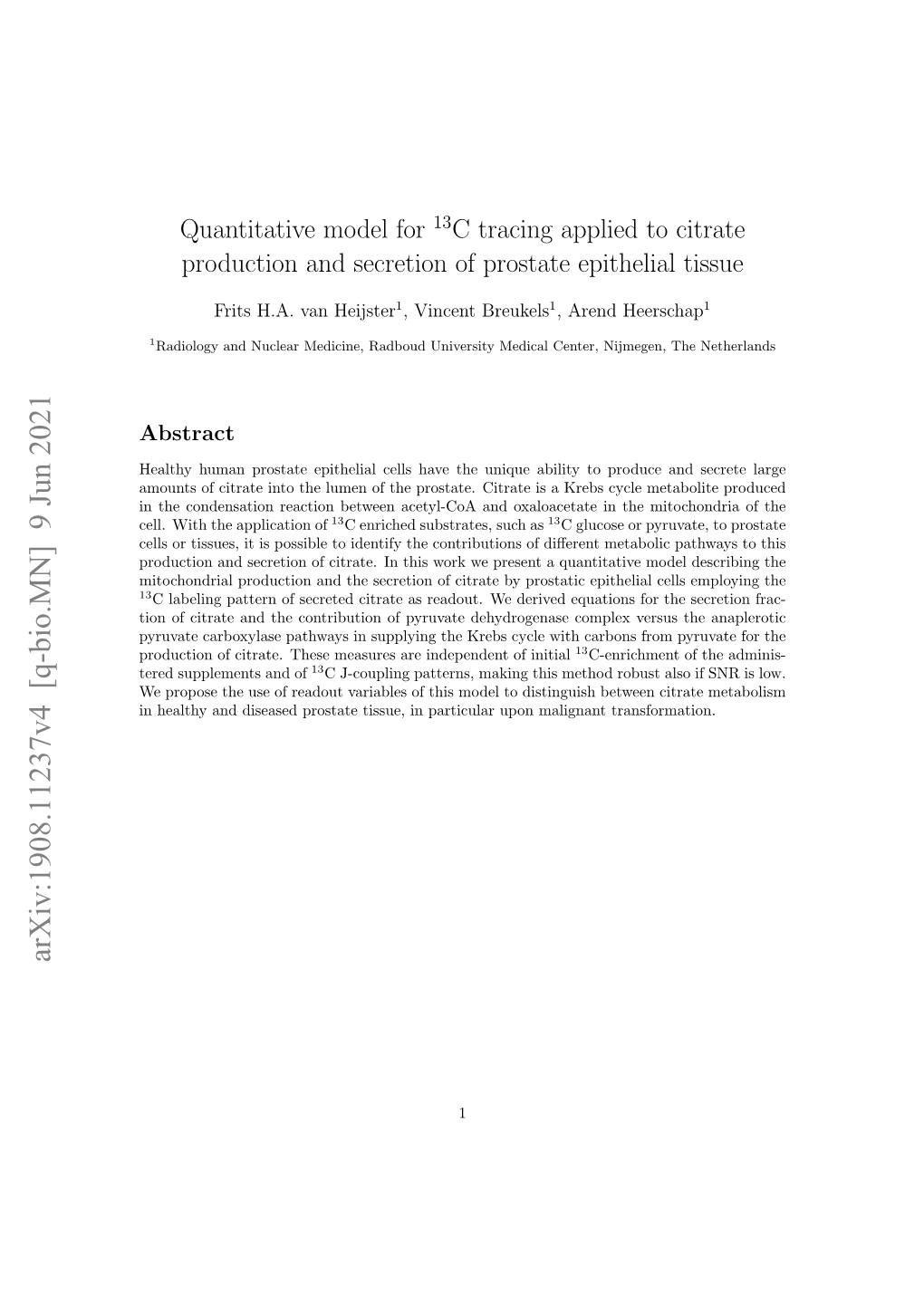 Arxiv:1908.11237V4 [Q-Bio.MN] 9 Jun 2021