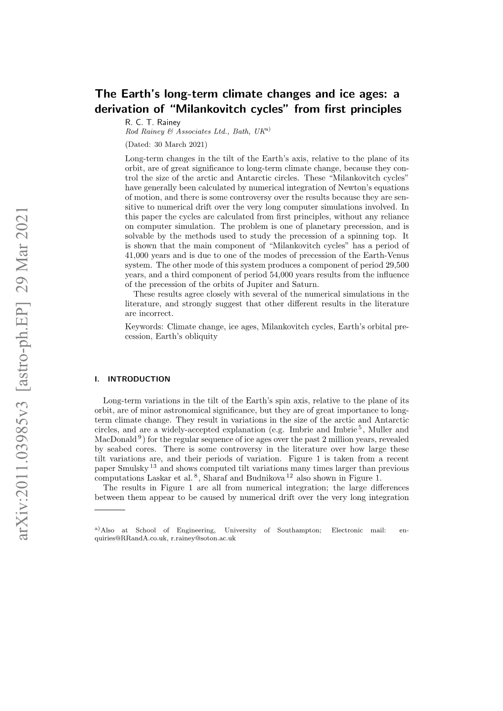 Arxiv:2011.03985V3 [Astro-Ph.EP] 29 Mar 2021 Quiries@Rranda.Co.Uk, R.Rainey@Soton.Ac.Uk 2