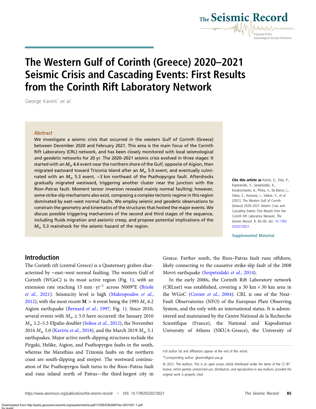 2020–2021 Seismic Crisis and Cascading Events: First Results from the Corinth Rift Laboratory Network