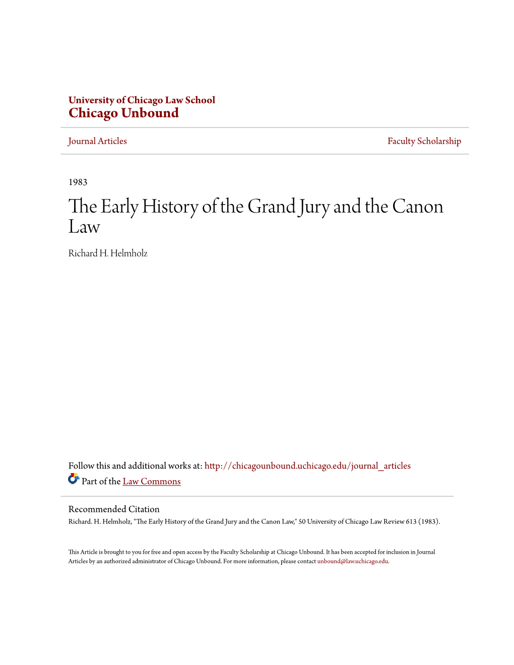 The Early History of the Grand Jury and the Canon Law," 50 University of Chicago Law Review 613 (1983)