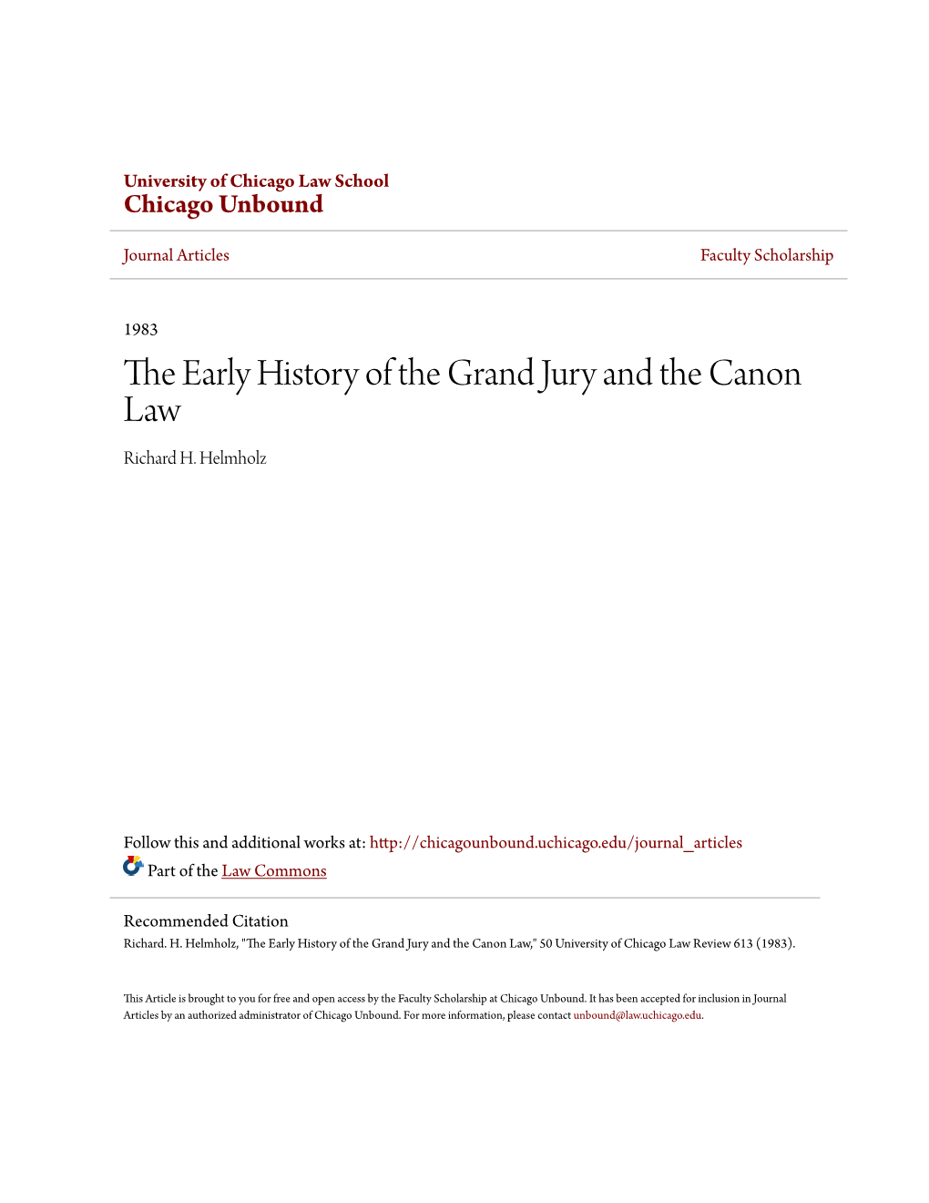 The Early History of the Grand Jury and the Canon Law,