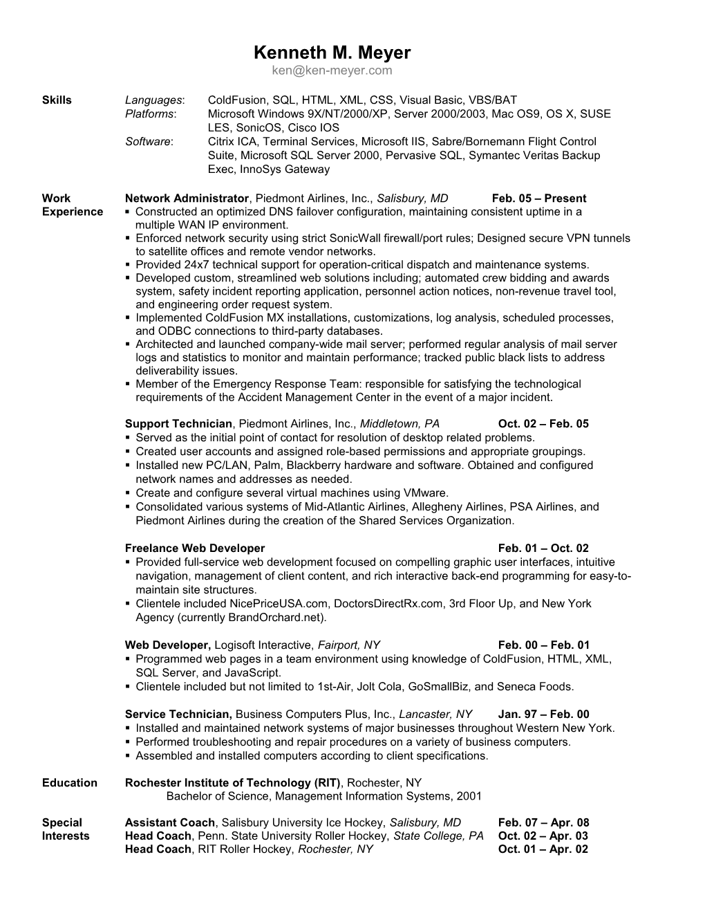 Kenneth Meyer - Resume