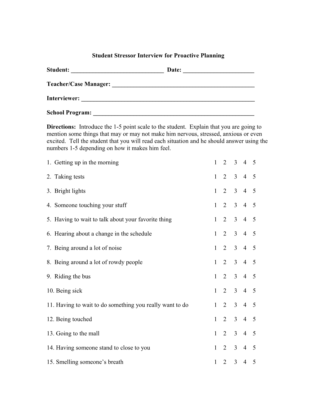 Student Stressor Interview for Proactive Planning