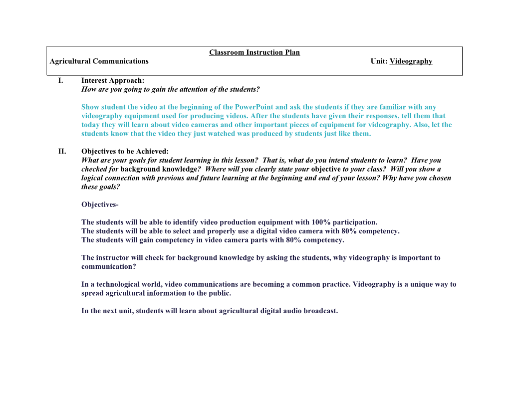 Classroom Instruction Plan s1