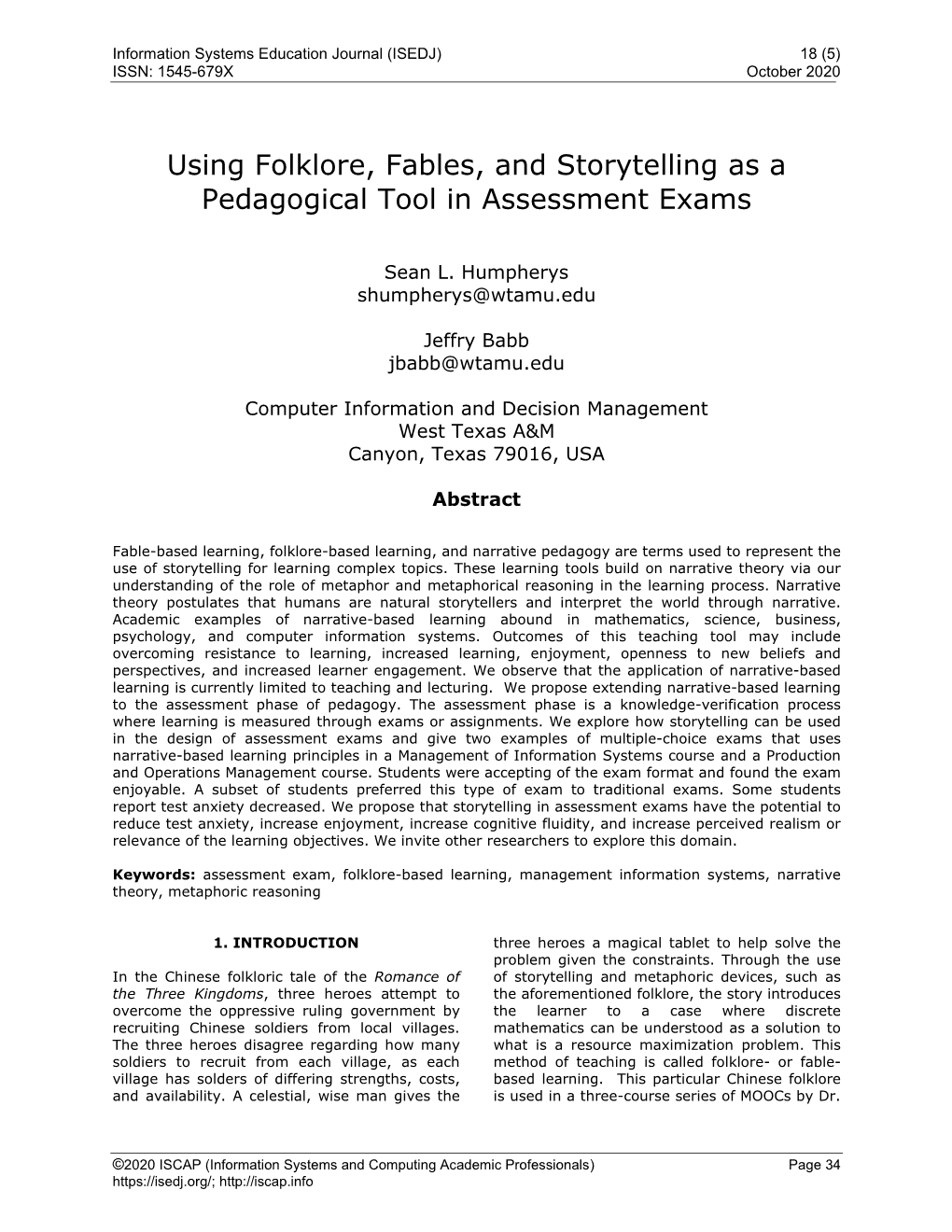 Using Folklore, Fables, and Storytelling As a Pedagogical Tool in Assessment Exams