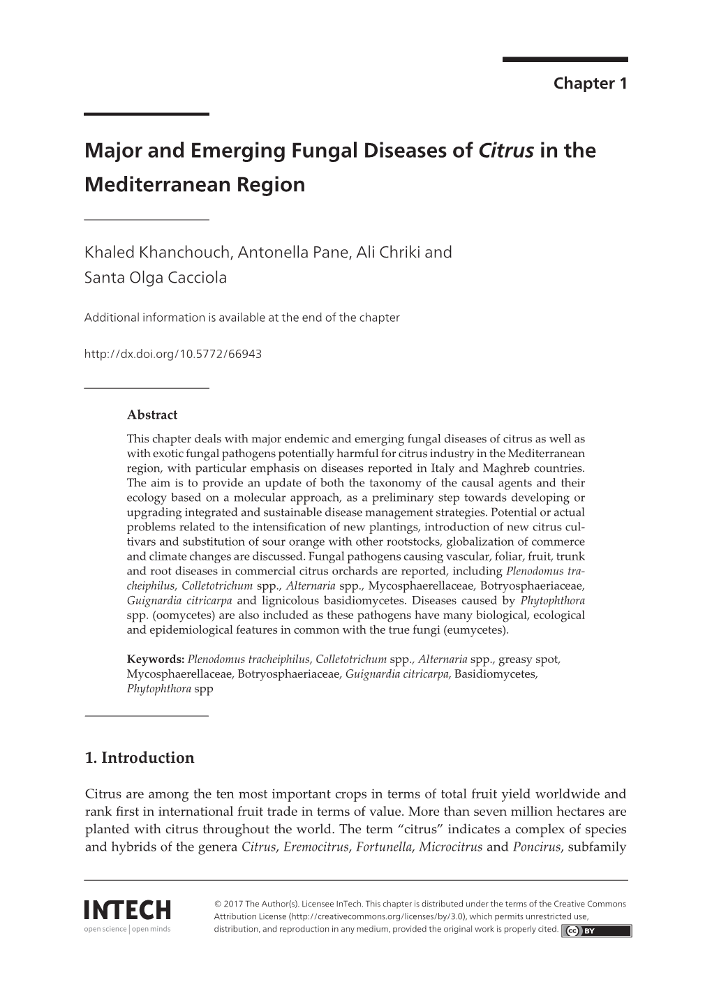 Major and Emerging Fungal Diseases of Citrus in the Mediterranean Region Mediterranean Region