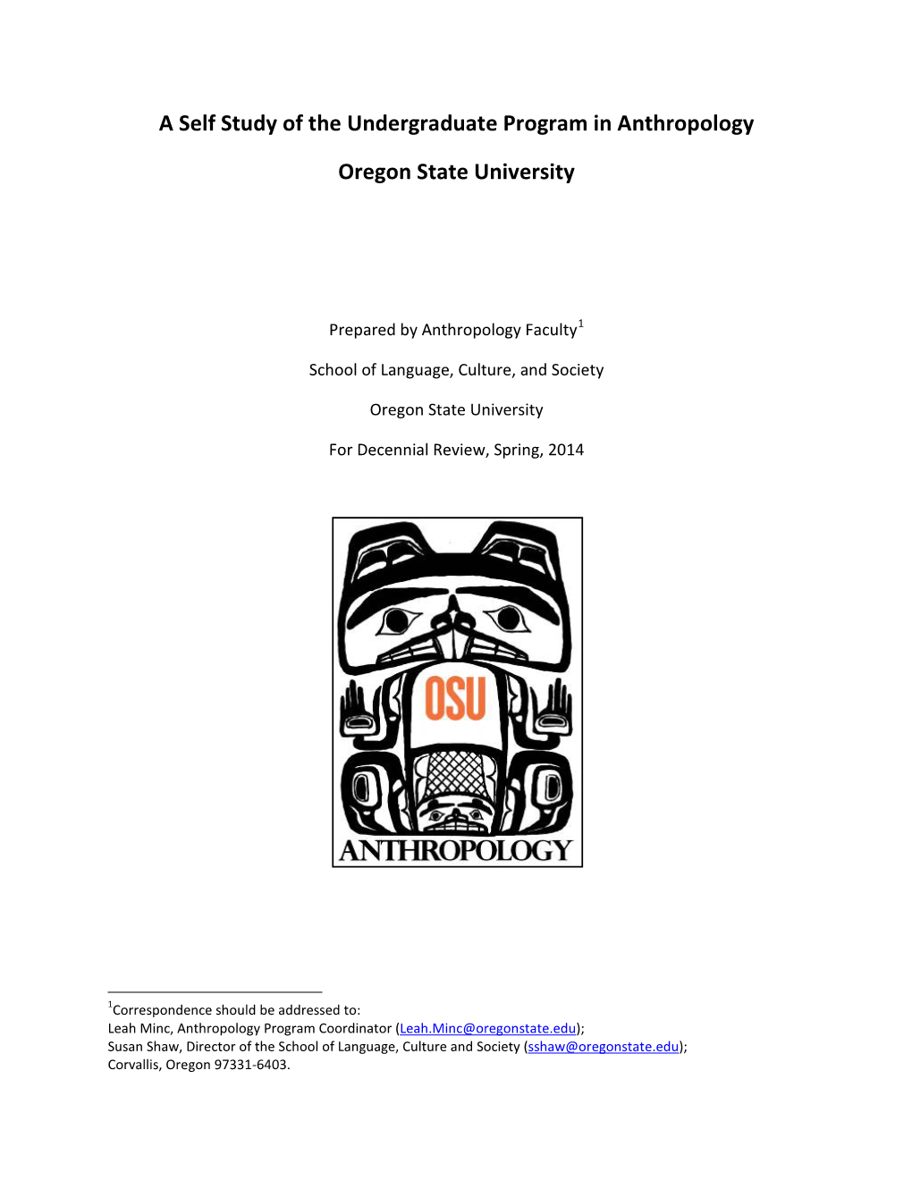 A Self Study of the Undergraduate Program in Anthropology Oregon