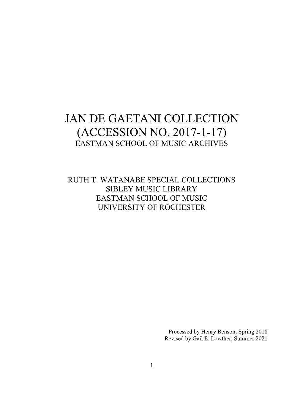 Jan Degaetani Collection (Accession No