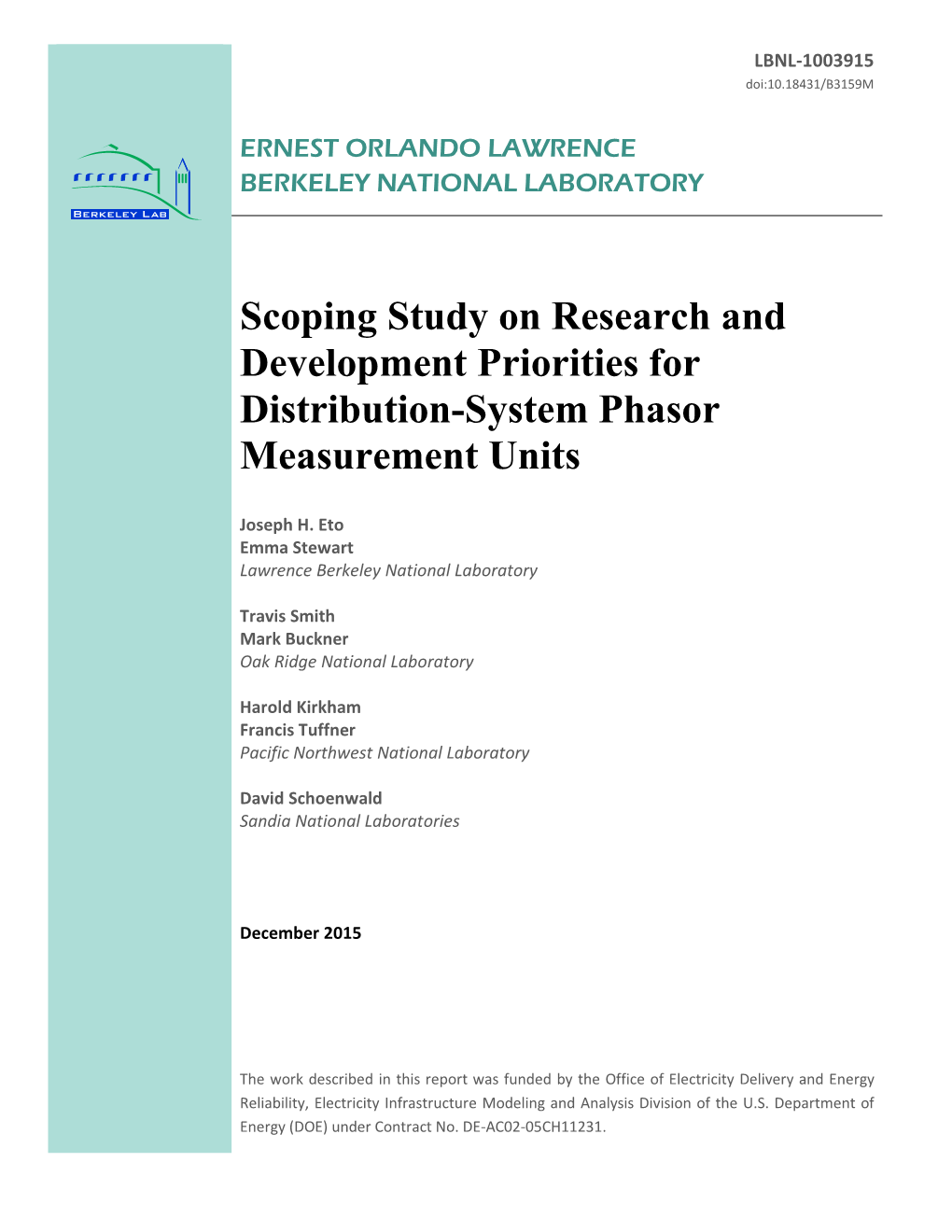 Scoping Study on Research and Development Needs for Distribution-System Phasor Measurement Units │I