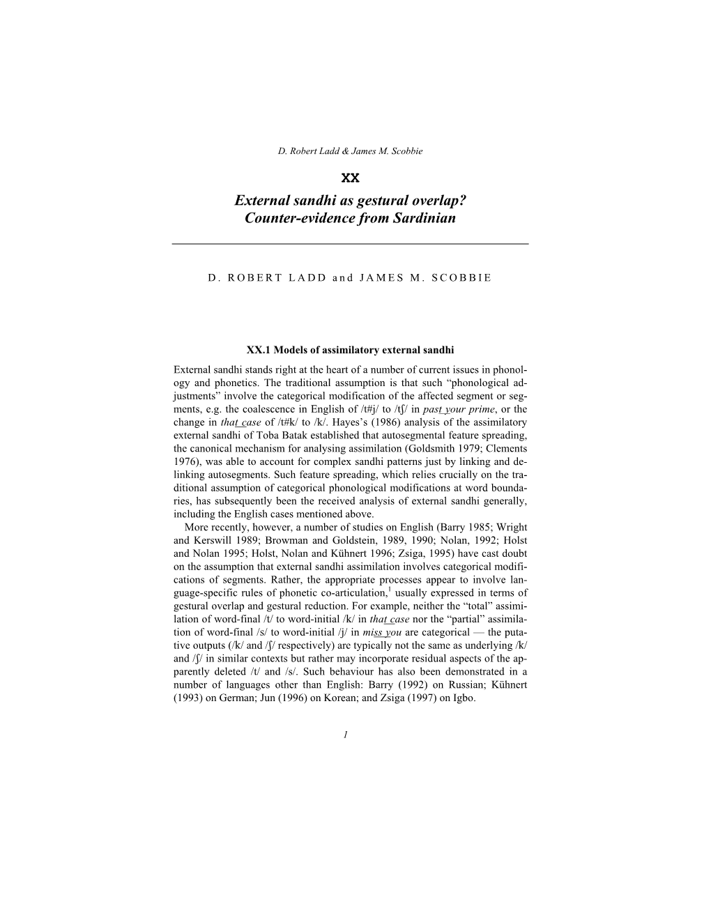 External Sandhi As Gestural Overlap? Counter-Evidence from Sardinian