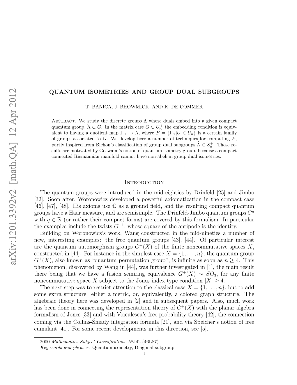 Quantum Isometries and Group Dual Subgroups