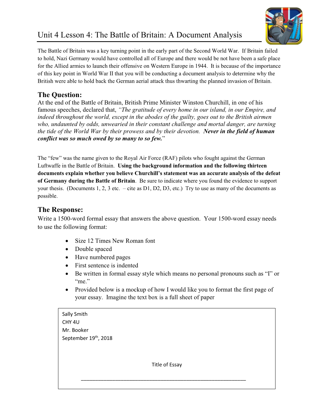 Unit 4 Lesson 4: the Battle of Britain: a Document Analysis