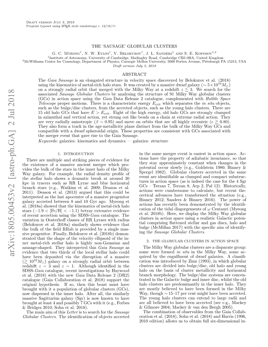 Arxiv:1805.00453V2 [Astro-Ph.GA] 2 Jul 2018 Have Been Deposited Via the Disruption of a Massive Quired by the Engulfment of Dwarf Galaxies