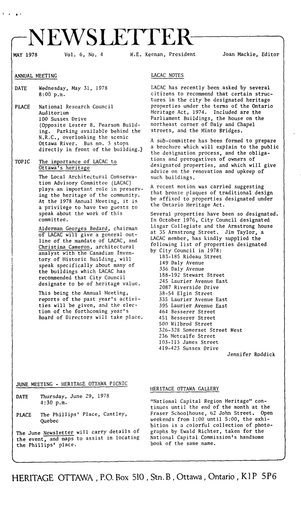 NEWSLETTER MAY 1978 Vol