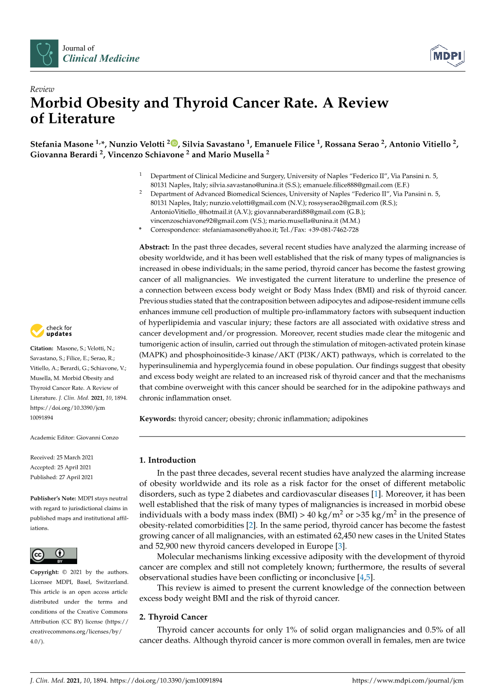 Morbid Obesity and Thyroid Cancer Rate. a Review of Literature