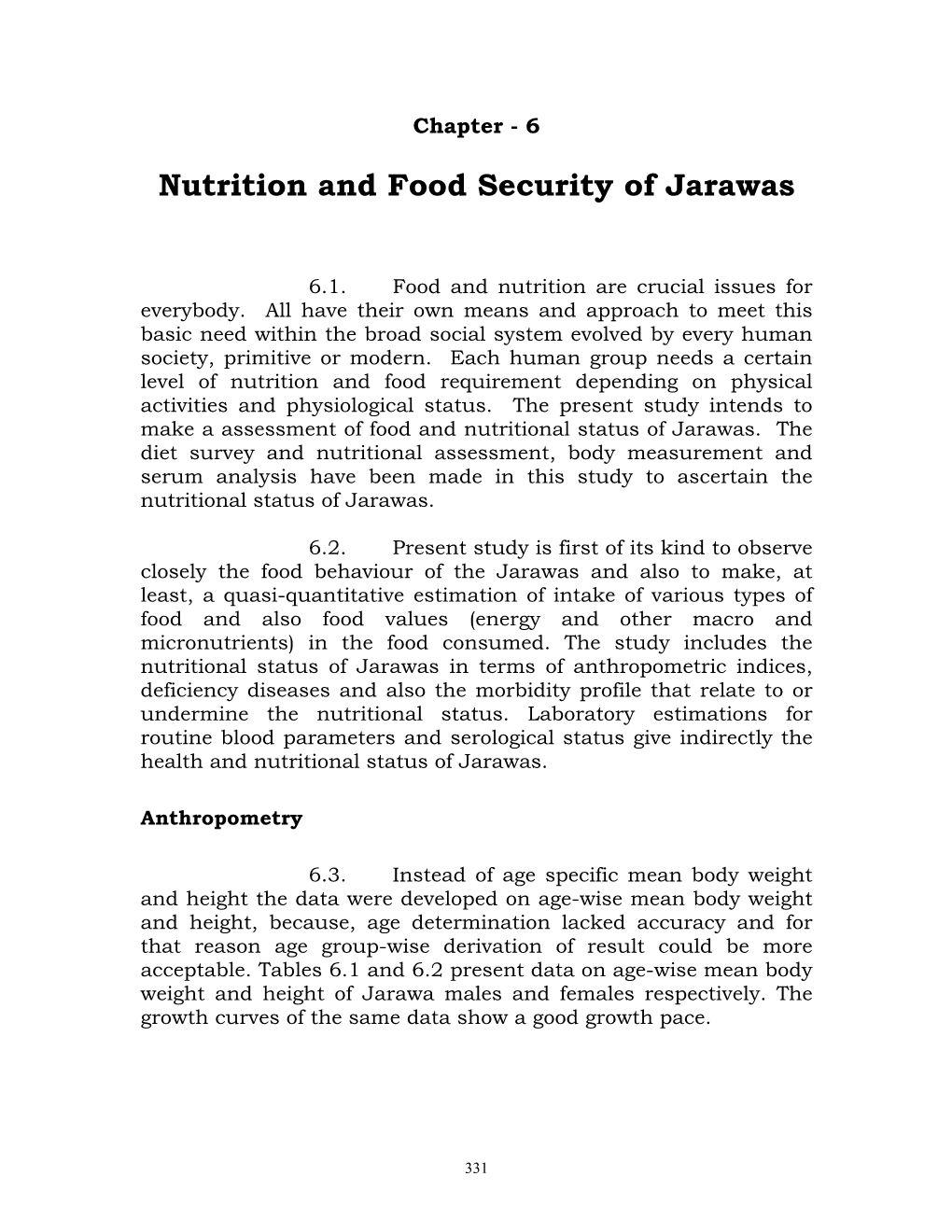 Nutrition and Food Security of Jarawas