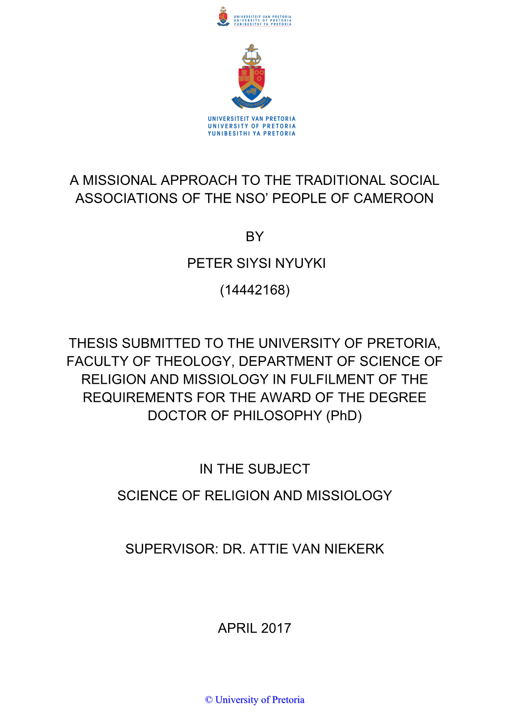 A Missional Approach to the Traditional Social Associations of the Nso’ People of Cameroon