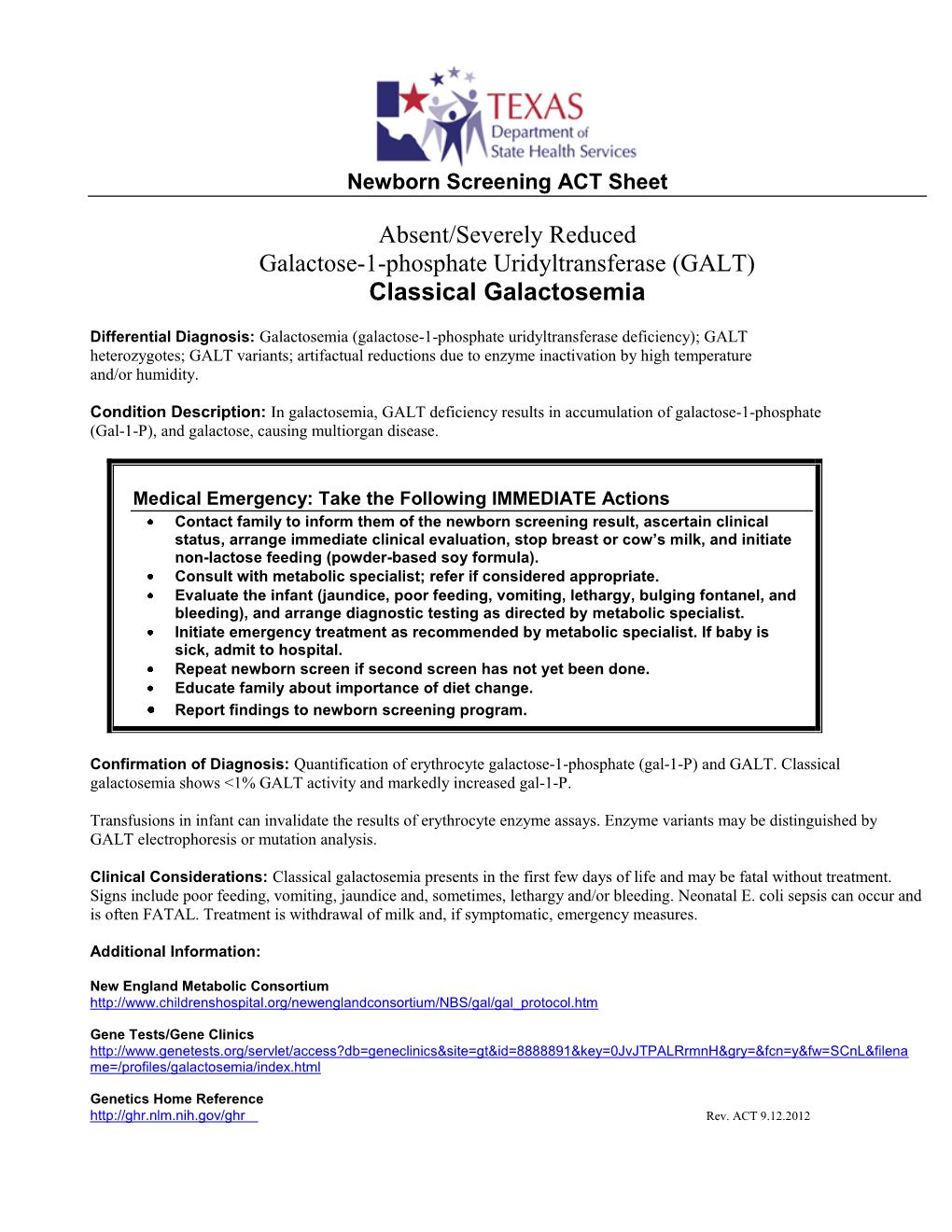 Newborn Screening ACT Sheet