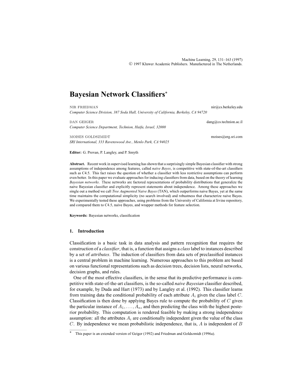 Bayesian Network Classifiers 133