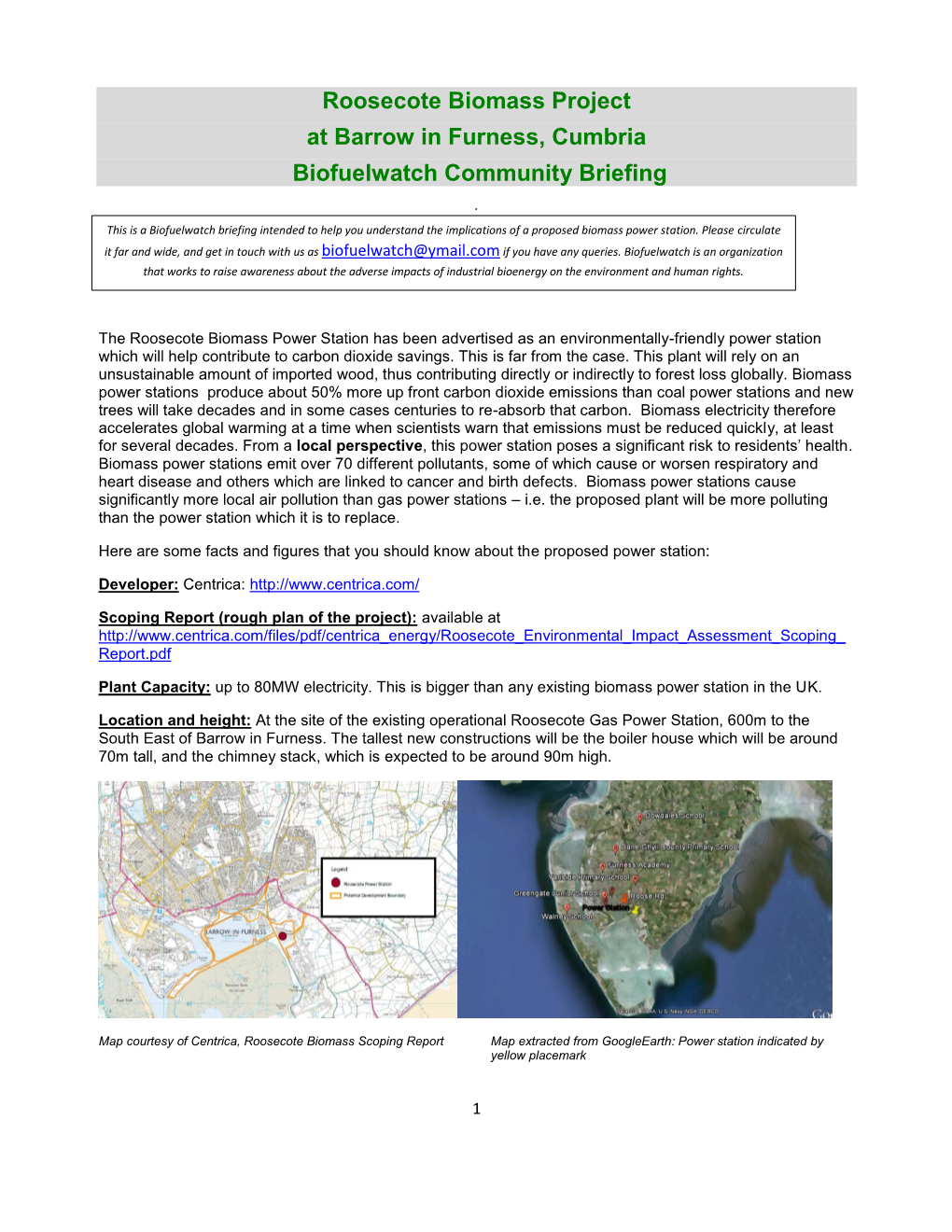 Roosecote Biomass Project at Barrow in Furness, Cumbria Biofuelwatch Community Briefing