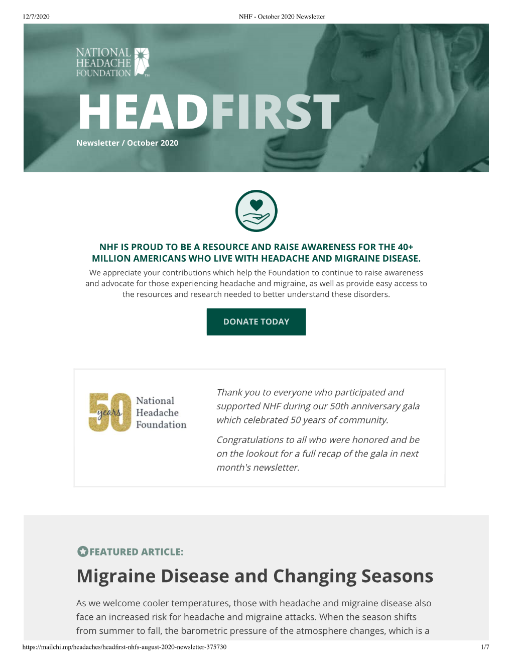 HEADFIRST Newsletter / October 2020