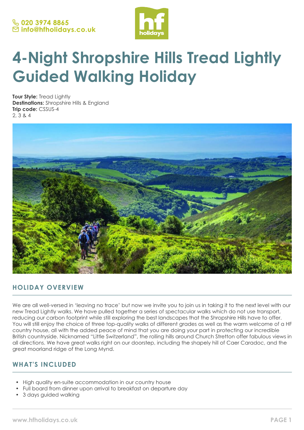 4-Night Shropshire Hills Tread Lightly Guided Walking Holiday