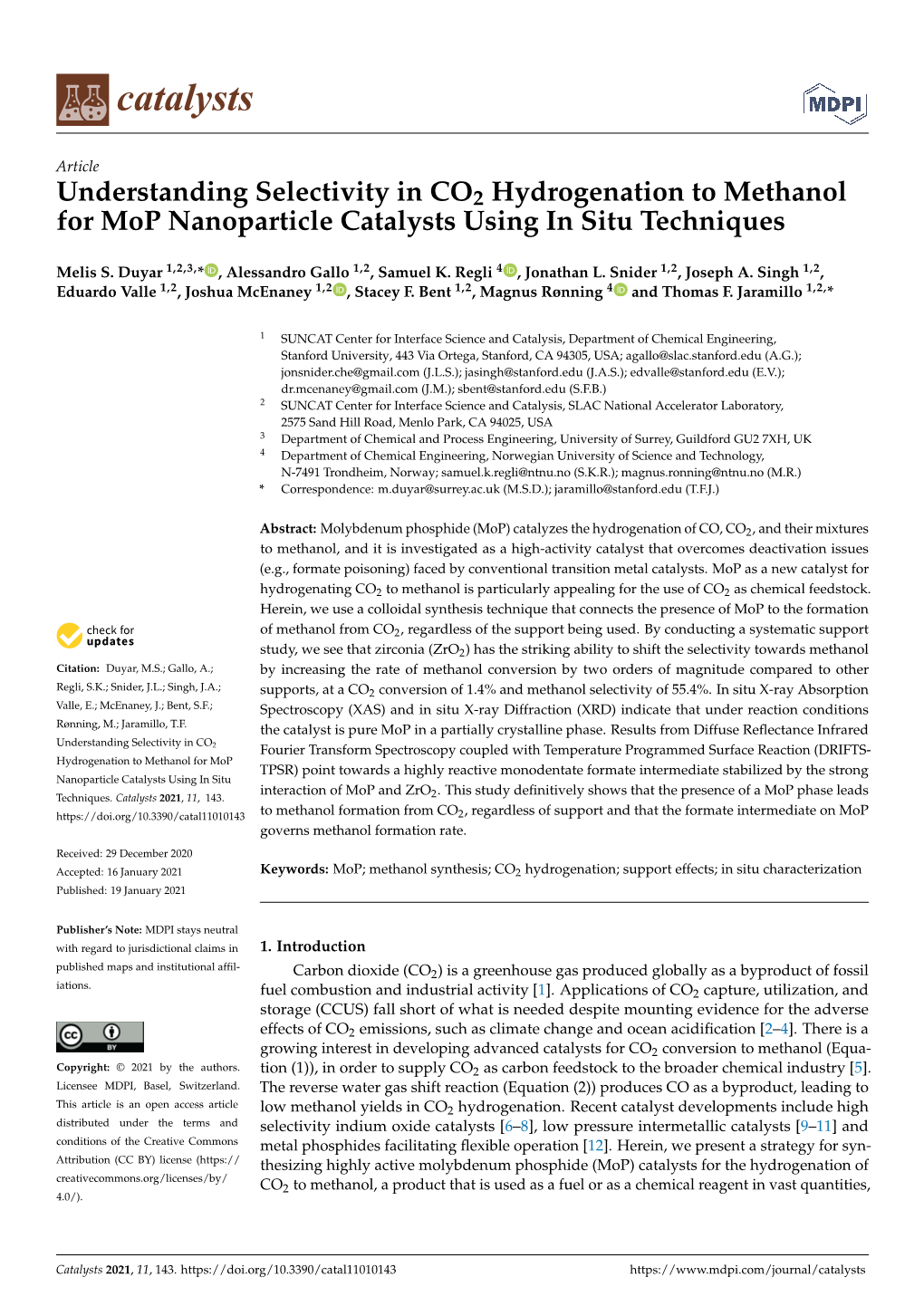 Understanding Selectivity in CO2 Hydrogenation to Methanol for Mop Nanoparticle Catalysts Using in Situ Techniques