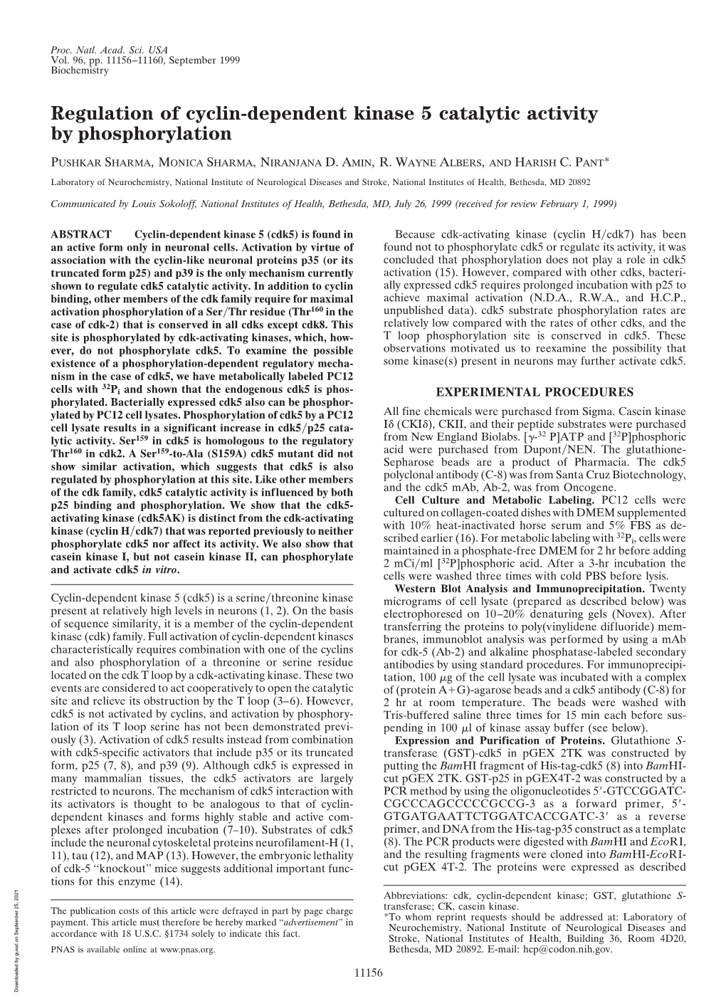 Regulation of Cyclin-Dependent Kinase 5 Catalytic Activity by Phosphorylation